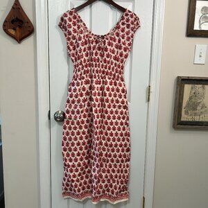 J. Crew Cap-sleeve midi dress in block print linen